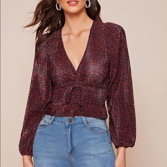 Zara Black and Red‎ Patterned Blouse - Picture 1 of 6